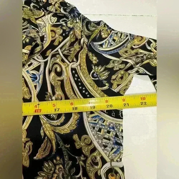 H&M Women Blouse Top Black Gold Floral Geometric Button Collar Long Sleeve US 4 - Picture 10 of 12